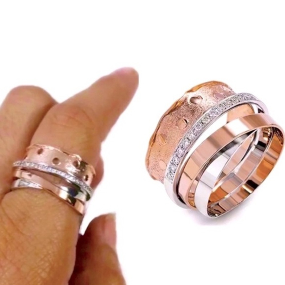 Rose Gold & Silver Wide Ring Brand New